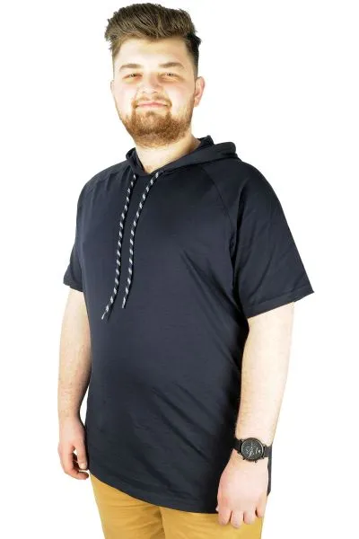Büyük Beden Tshirt Reglan Kapşonlu 22117 Lacivert LACIVERT