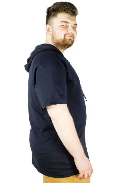 Büyük Beden Tshirt Reglan Kapşonlu 22117 Lacivert LACIVERT
