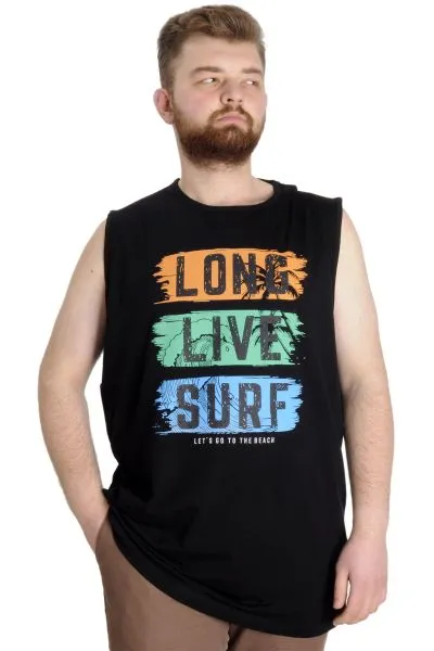 Büyük Beden Erkek Atlet LONG LIVE SURF 23009 Siyah