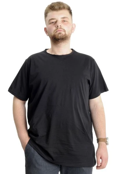 Büyük Beden Erkek T-shirt Pis Yaka Basic 23035 Siyah