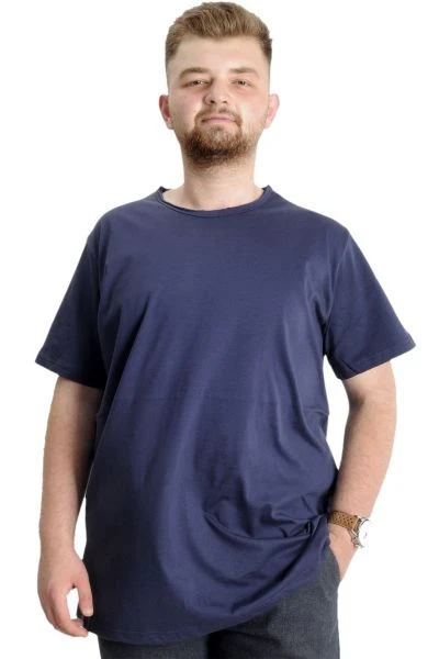 Büyük Beden Erkek T-shirt Pis Yaka Basic 23035 Tint Lacivert