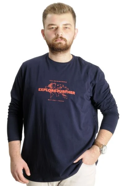 Büyük Beden Erkek T-Shirt U.Kol Explore Further 23098 Lacivert