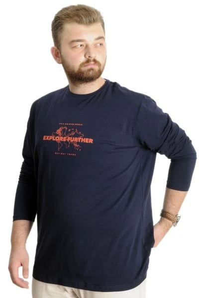 Büyük Beden Erkek T-Shirt U.Kol Explore Further 23098 Lacivert