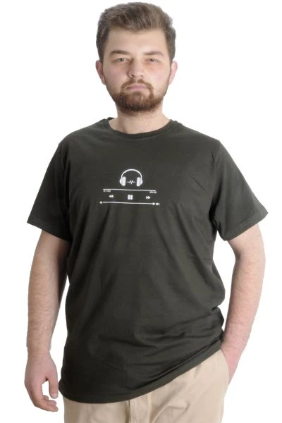 Büyük Beden Erkek T-shirt HEADSET 23101 Haki