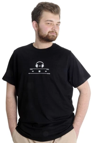 Büyük Beden Erkek T-shirt HEADSET 23101 Siyah