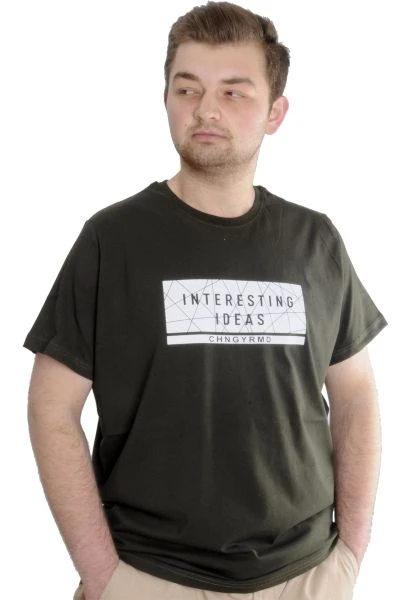 Büyük Beden Erkek T-shirt INTERESTING IDEAS 23103 Haki