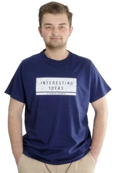 Büyük Beden Erkek T-shirt INTERESTING IDEAS 23103 İndigo