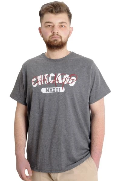 Büyük Beden Erkek T-shirt CHICAGO 23105 Antramelanj