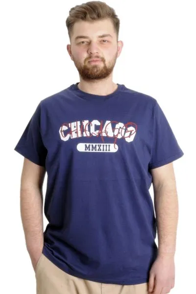 Büyük Beden Erkek T-shirt CHICAGO 23105 İndigo