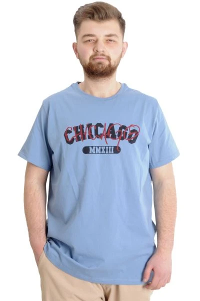 Büyük Beden Erkek T-shirt CHICAGO 23105 Mavi
