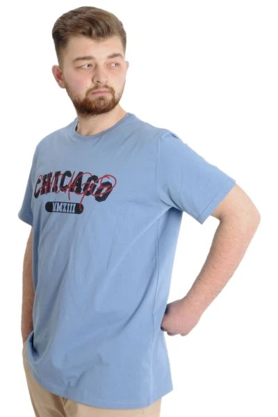 Büyük Beden Erkek T-shirt CHICAGO 23105 Mavi