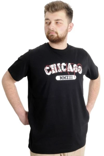 Büyük Beden Erkek T-shirt CHICAGO 23105 Siyah