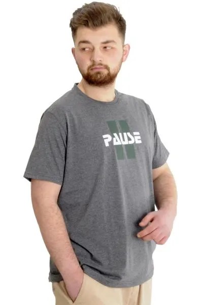 Büyük Beden Erkek T-shirt PAUSE 23109 Antramelanj