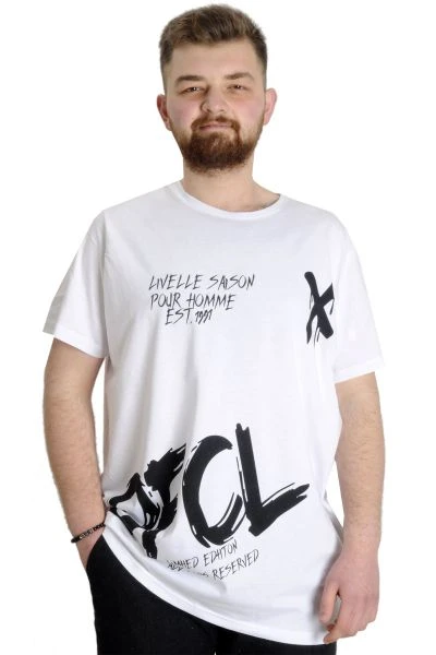 Büyük Beden Erkek T-shirt UVELLE SAISON 23112 Beyaz