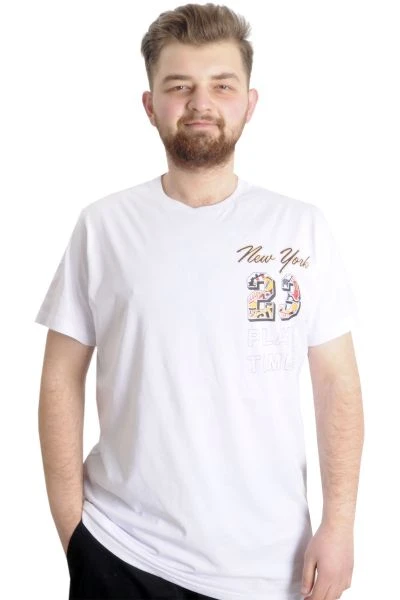 Büyük Beden Erkek T-shirt NEW YORK 23113 Beyaz