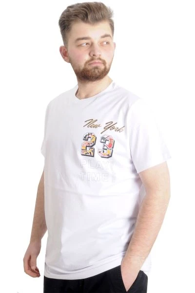 Büyük Beden Erkek T-shirt NEW YORK 23113 Beyaz