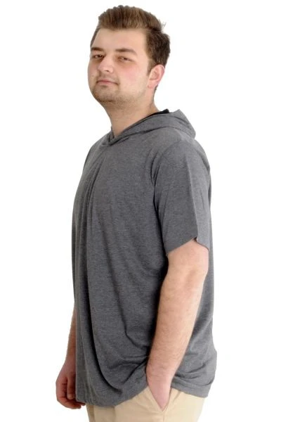 Büyük Beden Erkek T-shirt Kapşonlu Kısa Kol 23118 Antramelanj