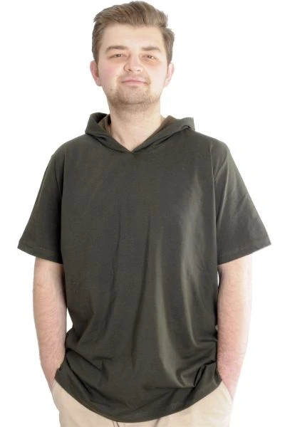Büyük Beden Erkek T-shirt Kapşonlu Kısa Kol 23118 Haki