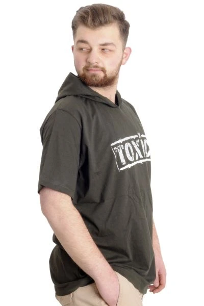 Büyük Beden Erkek T-shirt Kapşonlu TOXIC 23119 Haki