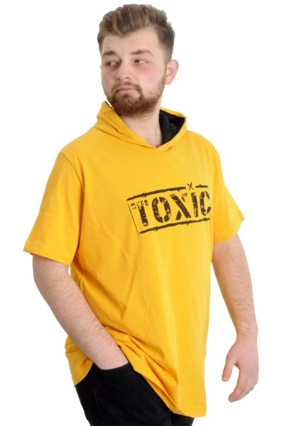 Büyük Beden Erkek T-shirt Kapşonlu TOXIC 23119 Hardal