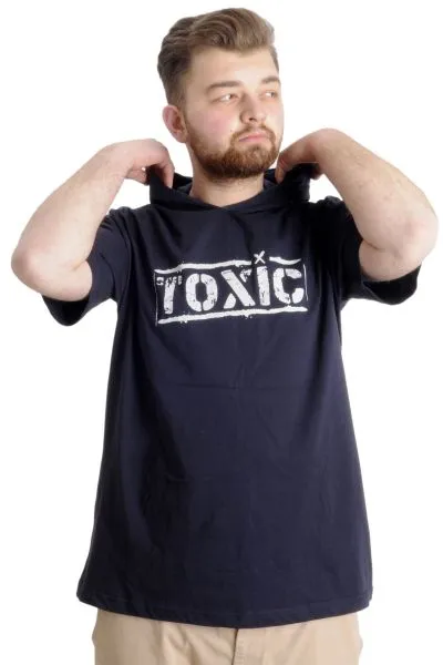 Büyük Beden Erkek T-shirt Kapşonlu TOXIC 23119 Lacivert