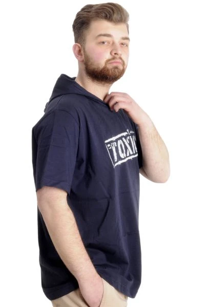 Büyük Beden Erkek T-shirt Kapşonlu TOXIC 23119 Lacivert