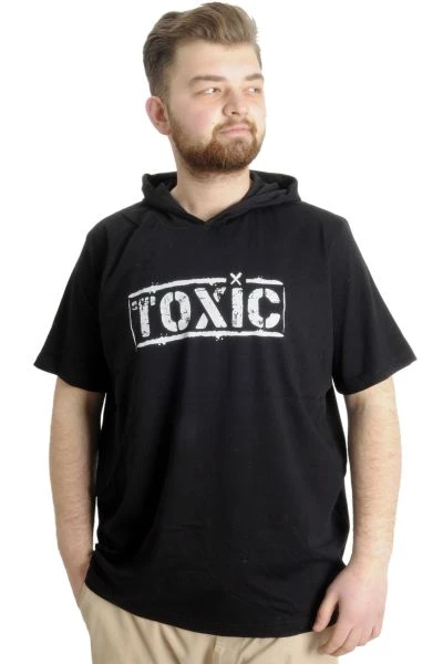 Büyük Beden Erkek T-shirt Kapşonlu TOXIC 23119 Siyah