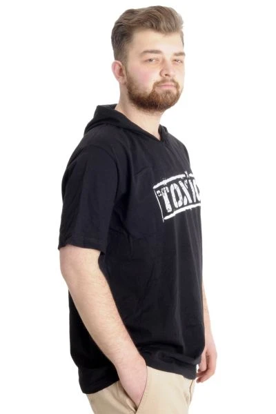Büyük Beden Erkek T-shirt Kapşonlu TOXIC 23119 Siyah