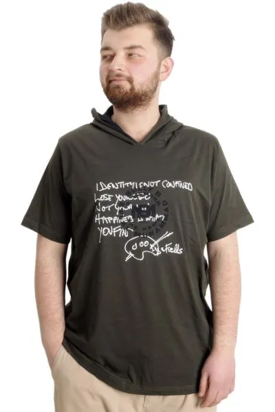 Big Size Mens T-Shirt Hoodie MUHAMMAD 23120 Khaki