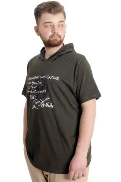 Big Size Mens T-Shirt Hoodie MUHAMMAD 23120 Khaki