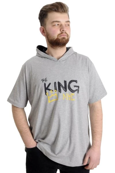 Büyük Beden Erkek T-shirt Kapşonlu THE KING 23121 Grimelanj