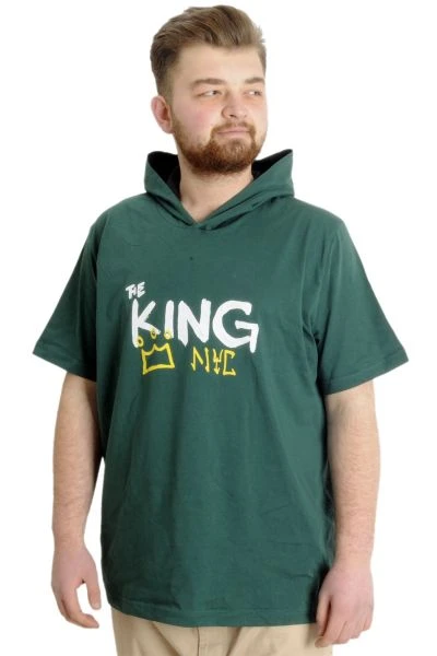 Büyük Beden Erkek T-shirt Kapşonlu THE KING 23121 Nefti