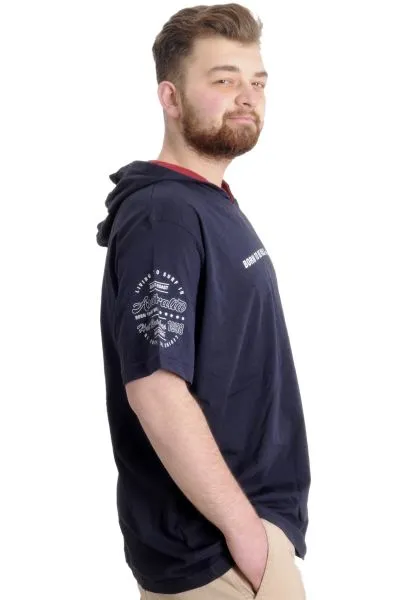 Big Size Mens T-Shirt Hoodie BORN TO BE WILD 23122 Navy Blue