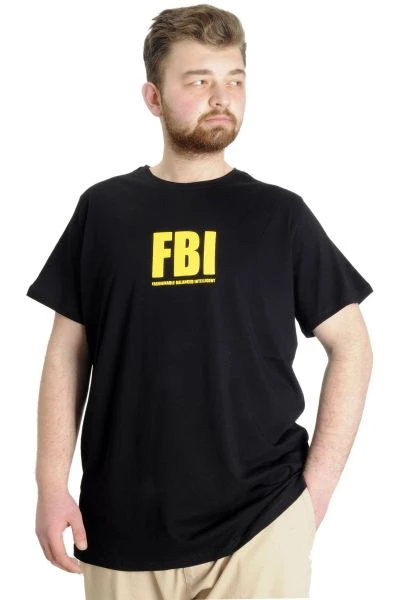 Büyük Beden Erkek T-shirt FBI 23127 Siyah