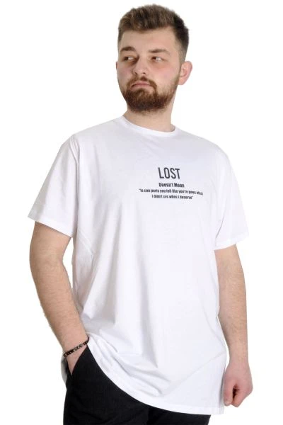 Büyük Beden Erkek T-shirt LOST 23129 Beyaz
