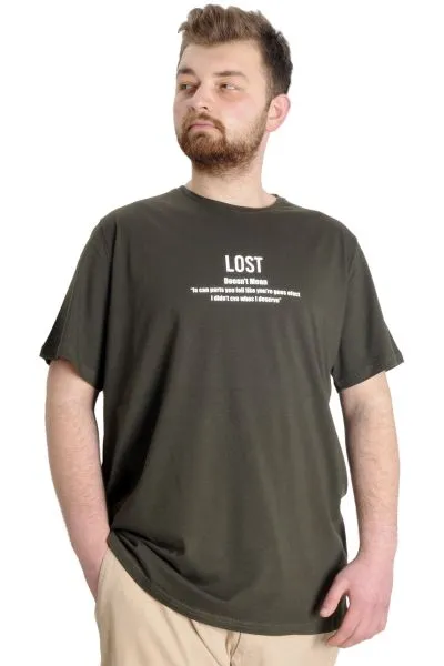 Büyük Beden Erkek T-shirt LOST 23129 Haki