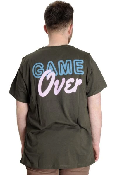 Büyük Beden Erkek T-shirt GAME OVER 23130 Haki