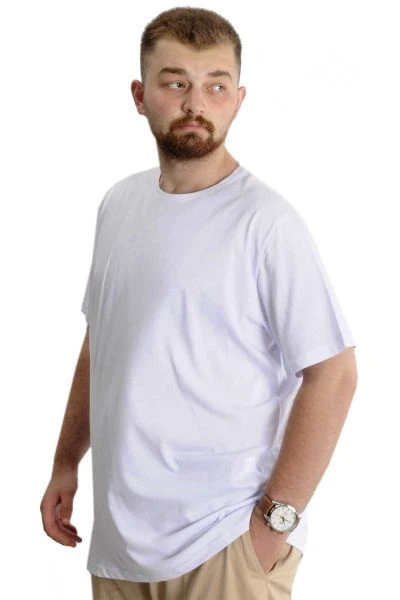 Büyük Beden Erkek T-Shirt Bis Yaka Fragmented 23133 Beyaz