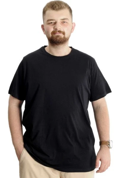 Büyük Beden Erkek T-Shirt Bis Yaka Fragmented 23133 Siyah