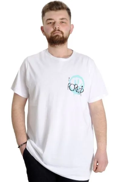 Büyük Beden Erkek T-shirt FOREVER 23138 Beyaz