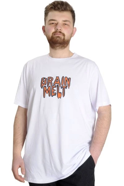 Büyük Beden Erkek T-shirt BRAIN MELT 23141 Beyaz