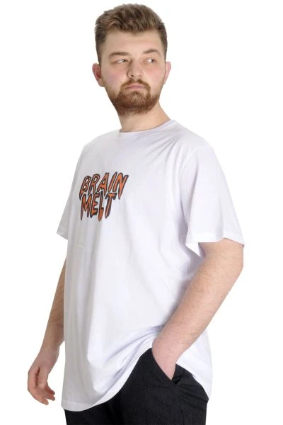 Büyük Beden Erkek T-shirt BRAIN MELT 23141 Beyaz