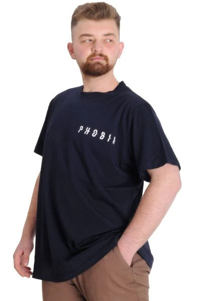 Büyük Beden Erkek T-shirt PHOBIA 23143 Lacivert