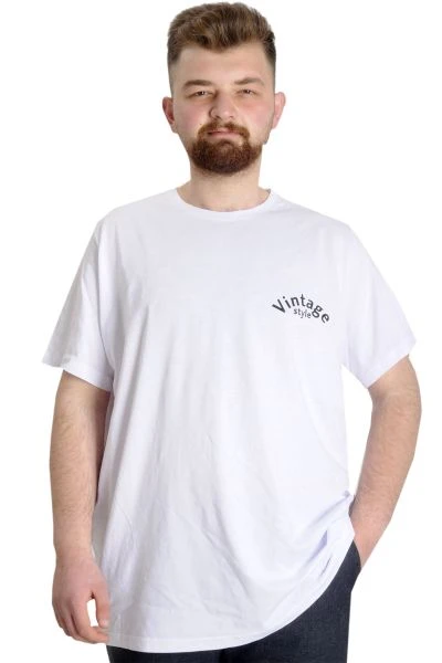 Büyük Beden Erkek T-shirt VINTAGE 23144 Beyaz