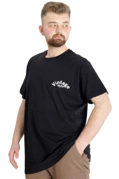 Büyük Beden Erkek T-shirt VINTAGE 23144 Siyah