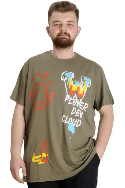 Büyük Beden Erkek T-shirt DEW CLOUD 23145 Haki