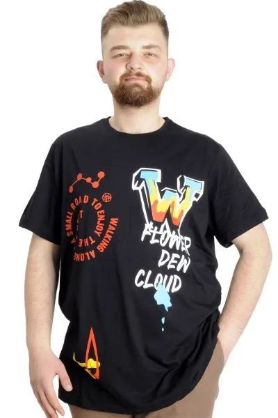 Büyük Beden Erkek T-shirt DEW CLOUD 23145 Siyah