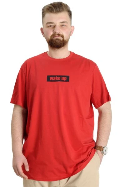 Büyük Beden Erkek T-shirt KEEP THE GLOW 23149 Kırmızı