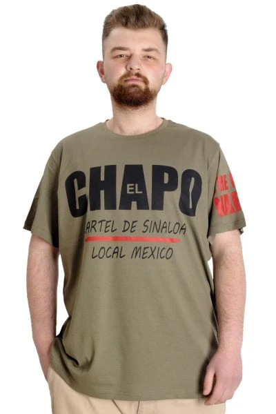 Büyük Beden Erkek T-shirt EL CHAPO 23154 Haki