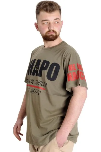 Büyük Beden Erkek T-shirt EL CHAPO 23154 Haki